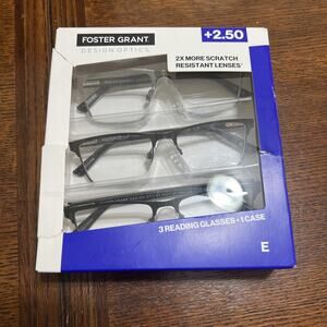 Foster Grant Design Optics By 668 Full Metal Square Reading Glasses 3 Pk +2.50